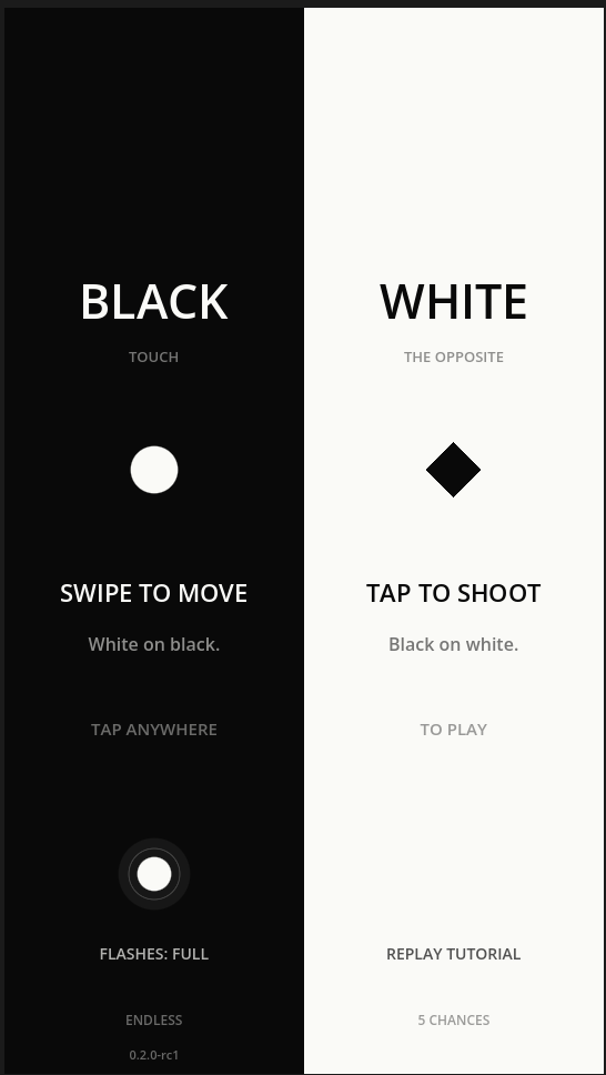Black White game with contrasting monochrome controls